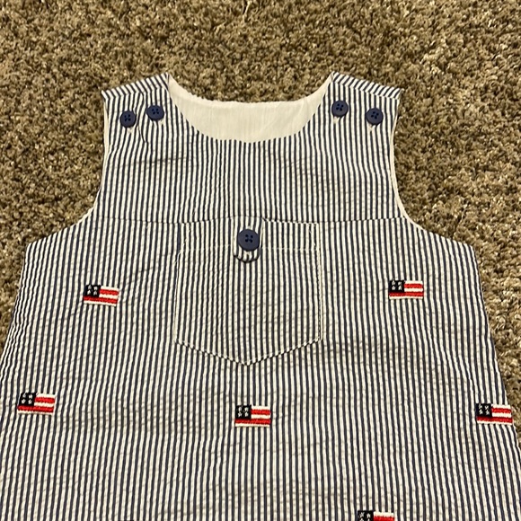 Baby Good lad Patriotic American Flag Seersucker Romper. 12 months. - Picture 2 of 4